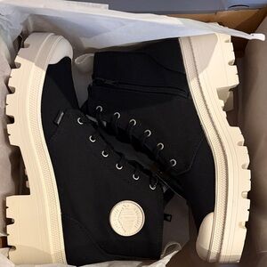 Palladium Black Canvas Ankle Boots with Cream Lug Sole